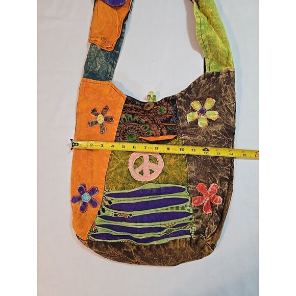 Kathmandu Imports Nepal large shoulder bag hippie boho festival Peace & Flowers - Picture 6 of 13
